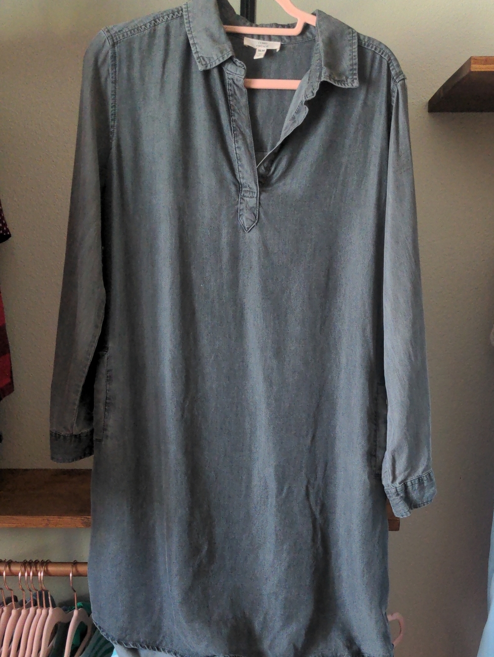 Light Blue Denim-Look Men’s Long Sleeve Shirt - Casual Collared Pullover